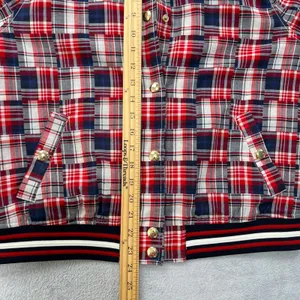 Tommy Hilfiger Patchwork Plaid Varsity Jacket Red White Blue‎ Cotton Blend Large thumbnail 9