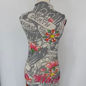 Ed Hardy Tattoo Tiger Mesh Maxi Dress Y2K Grunge Cyber Mock Neck Bodycon Size S thumbnail 8