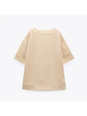 Zara Beige Short-Sleeve Button Front Top with White Number Patches thumbnail 2