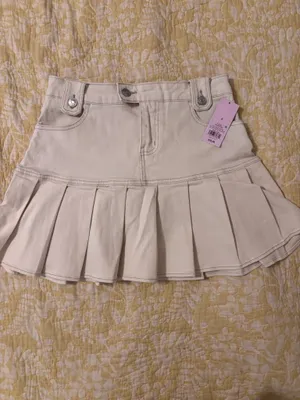 Cream Pleated Denim Skirt thumbnail 3