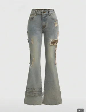 Womens Romwe Grunge Punk Cross Print Wide Leg Jeans, Size 6 (Medium), NWT thumbnail 5