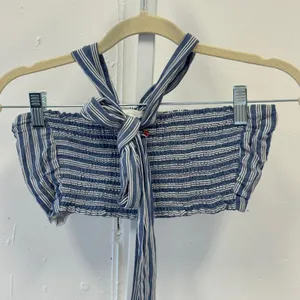 Red Carter Blue White Striped Smocked Halter Crop Top Size Small Summer thumbnail 2