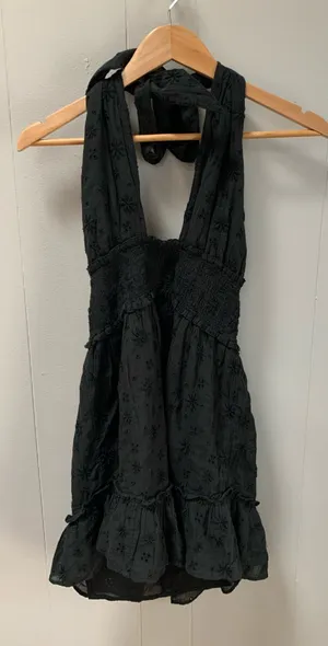 Aerie Spring Fling black halter top dress floral flared ruched Small thumbnail 1