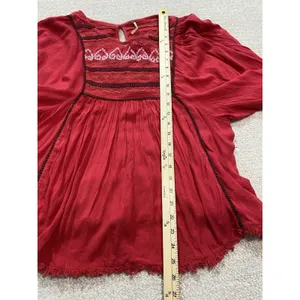 Free People Red Boho Embroidered Lace Peasant Top Women’s Size S/p thumbnail 12