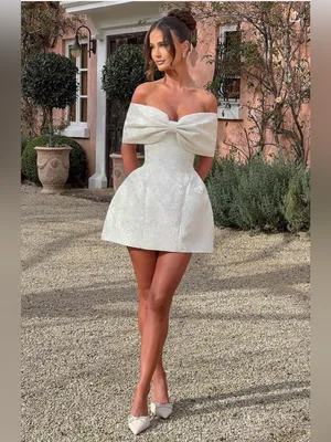 Babyboo Raquel mini dress White Off-Shoulder Bow Jacquard Mini Dress thumbnail 3