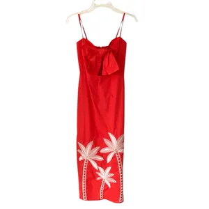 COMMENSE NWTs Embroidered Bow Detail Red Cami Midi Dress size small thumbnail 3