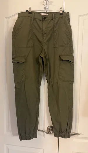 Olive Green Women’s Cargo Jogger Pants with elastic leg! thumbnail 1