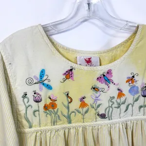 VTG Quacker Factory XL Nightgown‎ Yellow Embroidered Butterfly Cottagecore 411 thumbnail 5