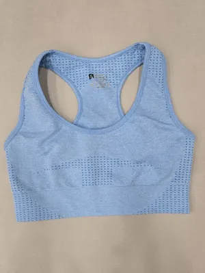 Gymshark Seamless Light Blue Sports Bra & High-Waist Shorts Set Size S thumbnail 4