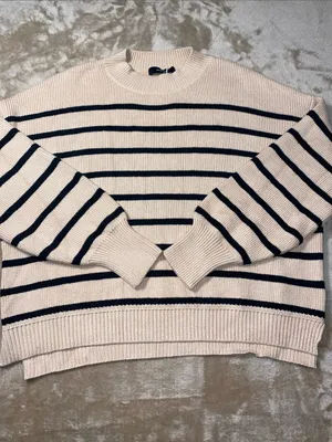 Dokotoo Striped Crewneck Sweater tan and black stripes oversized fit thumbnail 3
