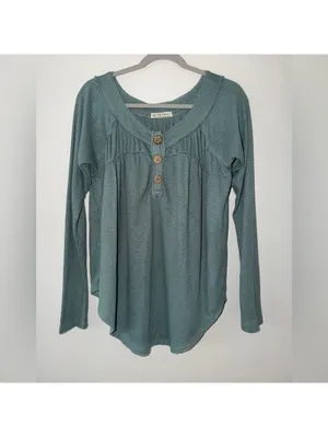 Free People We the Free Must Have Henley Waffle Aqua blue Long Sleeve size large thumbnail 10