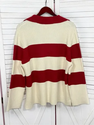A New Day Rugby Stripe Polo Collar‎ Oversized Sweater Cream Red Large Preppy thumbnail 9
