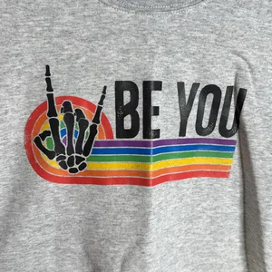 NWT ALLGOOD Artistry ‘Be You’ Skeleton Hand Rainbow Pride Sweatshirt Gray Sz Med thumbnail 6