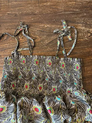 Liberty of London Target Sundress Womens Small Grey Peacock Tiered Ruffle EUC thumbnail 3