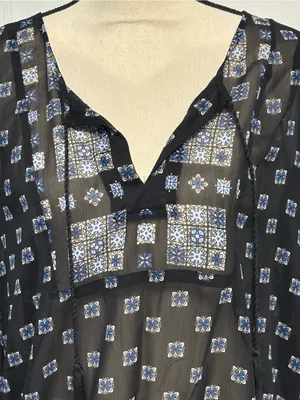 Maurices Black Sheer Blouse with Blue Tile Motif thumbnail 2