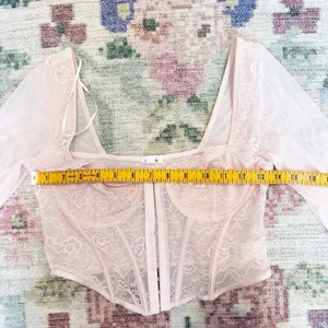 Garage Womens Sheer Lace Corset Top Small Pink Coquette Fairy Dainty Romantic thumbnail 4