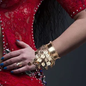Belly Dance Jewelry for Women Cosplay Gold/Silver Coins Veil Triangle Bracelet thumbnail 6