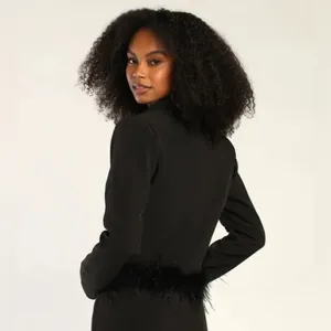 NWT Lulus Celebratory Sweetie Feather Crop Blazer Large Black Cocktail Party thumbnail 5