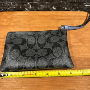 Smoke Metallic Blue Black Coach Wristlet Corner Zip Pouch With Card Slot thumbnail 4