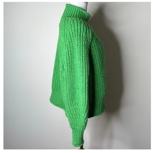 H&M Green Chunky Knit Mock Neck Sweater thumbnail 6
