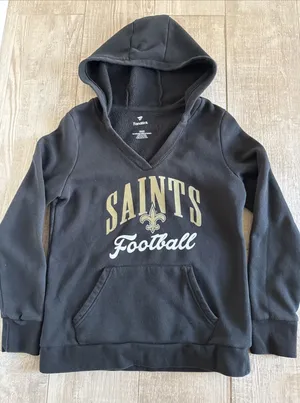 New Orleans Saints Football NFL V-Neck Pullover Hoodie‎ Women's Size-M thumbnail 1