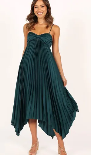 Petal & Pup Emerald Green Pleated Spaghetti Strap Midi Dress thumbnail 1