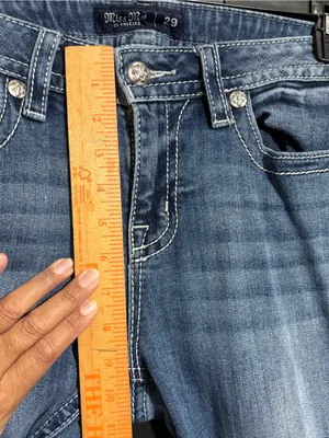 Miss Me Blue Denim Bootcut Jeans size 29 with Embroidered Cross & Wing Pockets thumbnail 9