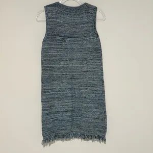 Anthropologie Holding‎ Horses Tweed Fringed Sweater Dress Sleeveless Blue XS thumbnail 3