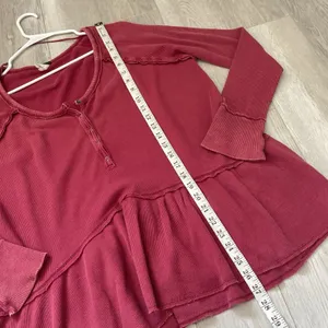 Free People Top coastaline thermal long sleeve peplum womens Red (medium) boho thumbnail 6