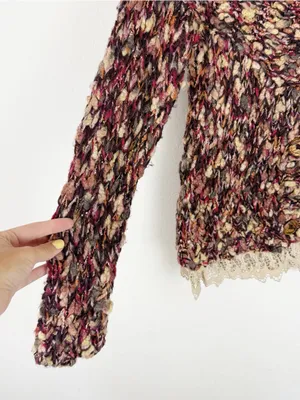 HWR Anthropologie Sweater Multicolor Wool Blend Chunky Knit Cardigan thumbnail 3