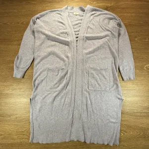 Debut Cardigan Women's Small Gray Open Front Long Knit Duster Pockets Minimalist thumbnail 2