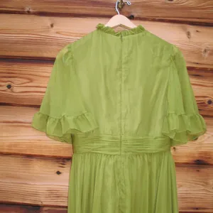 MAC DUGGAL Green Size 10 Ruffled Mock Neck Flutter Sleeve High Low Hem Gown Fla thumbnail 9