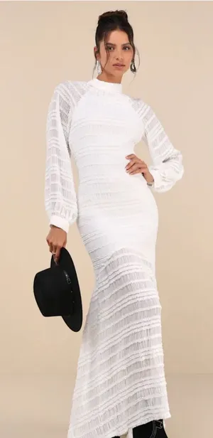 Lulus Exemplary Romance White Textured Backless Trumpet Hem Maxi Dress Size XS thumbnail 1