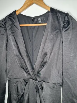 Lulus NWT Endearing Elegance Black Satin Long Sleeve Plunge Maxi Dress Size XS thumbnail 7