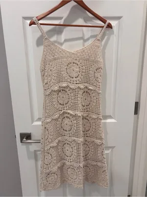 En Creme Crochet Spaghetti Strap Dress in Ivory‎ size Medium thumbnail 3