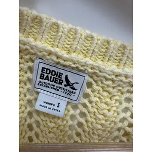 Eddie Bauer Womens S Butter Yellow Open Knit V Neck Sweater Coastal Pointelle thumbnail 7