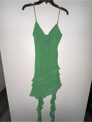 Gianni Bini Emerald Green Asymmetrical Ruffle Slip Dress thumbnail 3