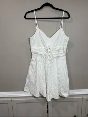 NWT Camille Tie Front Mini Dress White Size L thumbnail 2