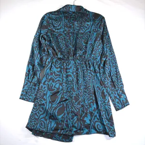Venti6 LA Teal Abstract Swirl Ruched Mini Dress Long Sleeve Made in Italy S‎ thumbnail 10