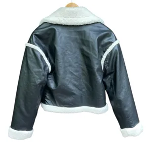 Hollister Cropped Moto Jacket S Black Vegan Leather Faux Fur Sherpa Lined Y2K thumbnail 11