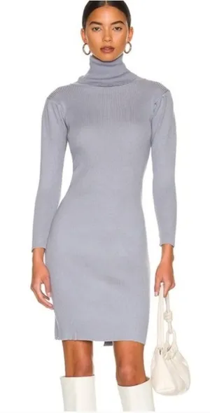 ELLIATT Victoria Knit Dress‎ Ribbed Turtleneck Midi Greay Womens Size S thumbnail 1
