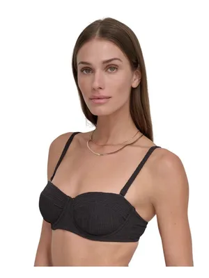NEW DKNY Womens Textured Molded Balconette Bikini Top Swim DIMTS470 Black L thumbnail 11