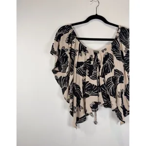 Free People Womens Top Beige Merpati Print Off The Shoulder Drapey Blouse Small thumbnail 5