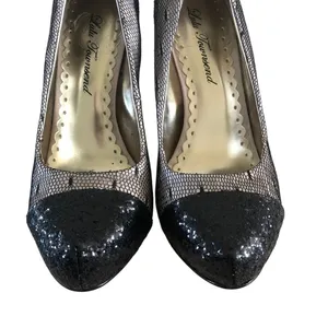 Lulu‎ Townsend Black & Beige Mesh Glitter Stiletto Heels 6 thumbnail 4
