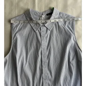Antonio Melani Blouse Size L Blue and Navy Striped Asymmetrical Peplum Top thumbnail 6