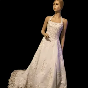 NWT Davids Bridal Michaelangelo‎ White Halter A-Line Gown Beaded Lace Dress thumbnail 3