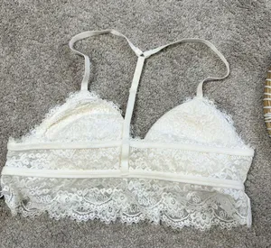 aerie Women’s Lace Padded Triangle Bralette Romantic in Ivory Size L thumbnail 10