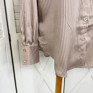 The Workshop Satin Pinstripe Oversized Button Up Shirt Mocha Medium Boyfriend‎ thumbnail 9