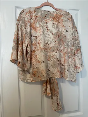 She + Sky Cream Tie-Front Floral Print Blouse with Rust Accents thumbnail 2