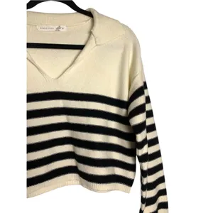 Altar’d State Sweater Womens XS Ivory Black Stripe Collared Coastal Preppy Knit thumbnail 7